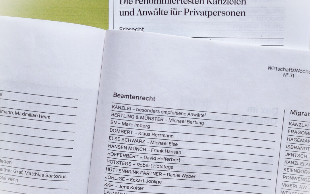 WiWo: Beste Kanzleien 2025 für Beamtenrecht