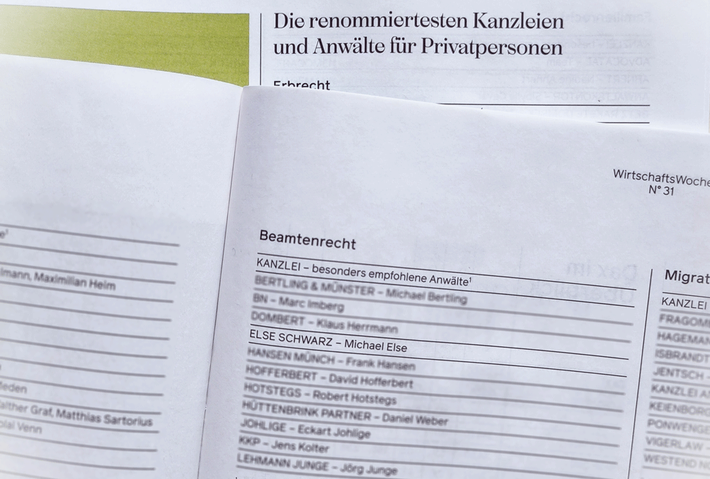 WiWo: Beste Kanzleien 2025 für Beamtenrecht